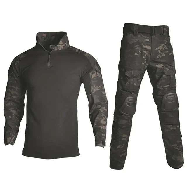 Tactical Suit Shirt Hunting Uniform Multicam Training Hiking Pants with Knee Pads Camouflage