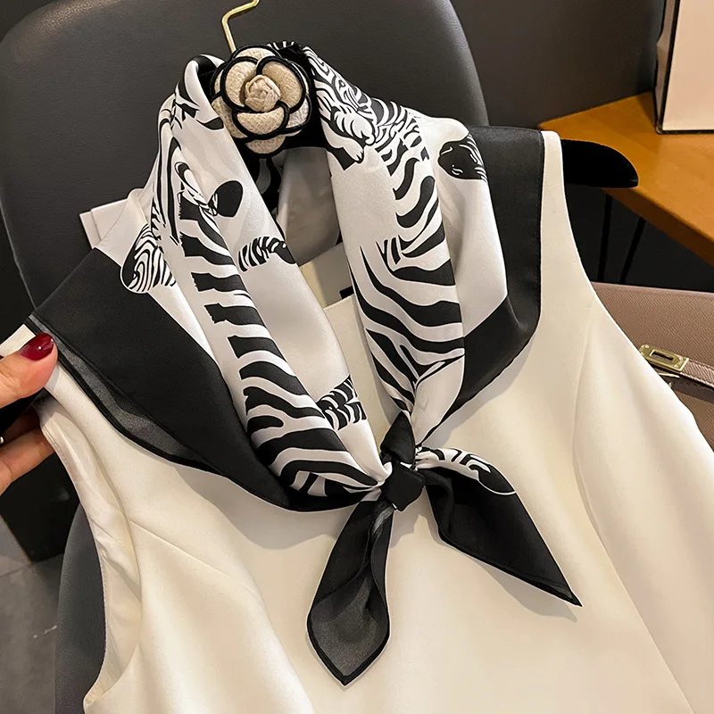 

100% Real Silk Scarf Women Headband Women Striped Neckerchief Bandana Ladies Zebra Horse Hair Band Wrist Foulard Design Echarpe