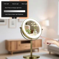 กระจกแต่งหน้า LED สองด้านสีบรอนซ์, กระจกแต่งหน้า 3X/5X, ใช้พลังงานจาก USB, ระบบควบคุมแบบสัมผัส 3 สีและปรับความสว่างได้ 4