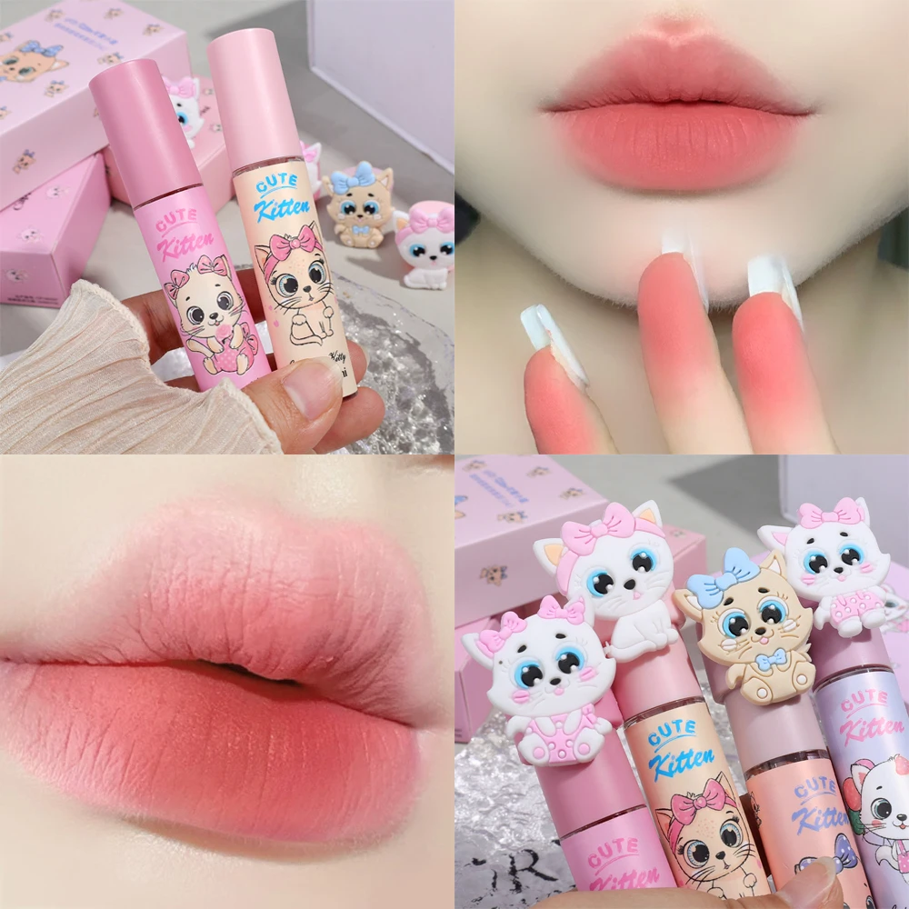 Description Picture 3 of itemCute Cat Velvet Lip Gloss 4 Color Lasting Easy To Color Pink Red Matte Lip Mud Waterproof Non-stick Cup Liquid Lipstick Cosmetic