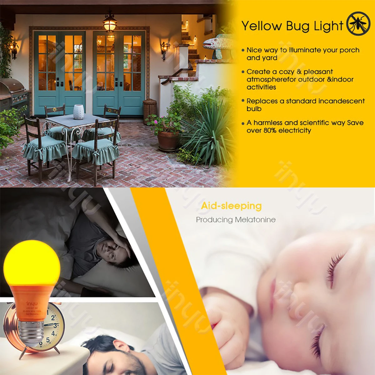 Led Yellow Bug Light Bulbs Orange Shell E27 A60 Spectral Mosquito Repellent 220v Indoor Zapper Bulb Fly Traps Attractant Catcher