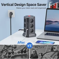 Eu 12-bit multi-socket power board 4000W16A, 2 USB A และ 2 พอร์ต USB C, รุ่นสีดําพร้อมสายต่อ 1.8M, top merge switch 2