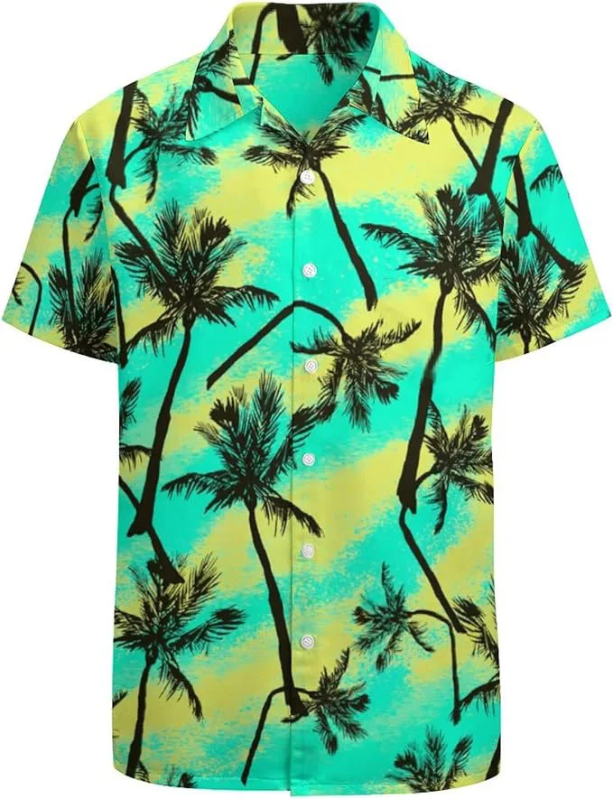 

HOT New Men Coconut Tree Street Fashion Summer Daily Shirt Hawaiian Print Casual Loose Shirts Short Sleeve Beach Loose Tops