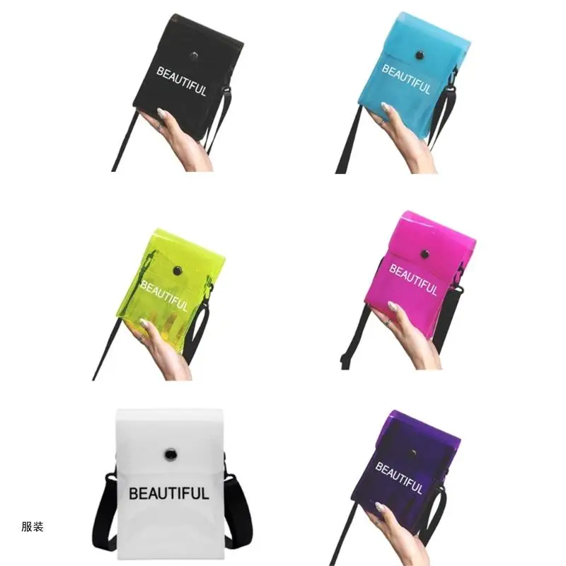 D0UD Korean Clear Jelly PVC Shoulder Purse for Women Small Zippered Plastic Crossbody Bag Fashion Phone Case Sleeve