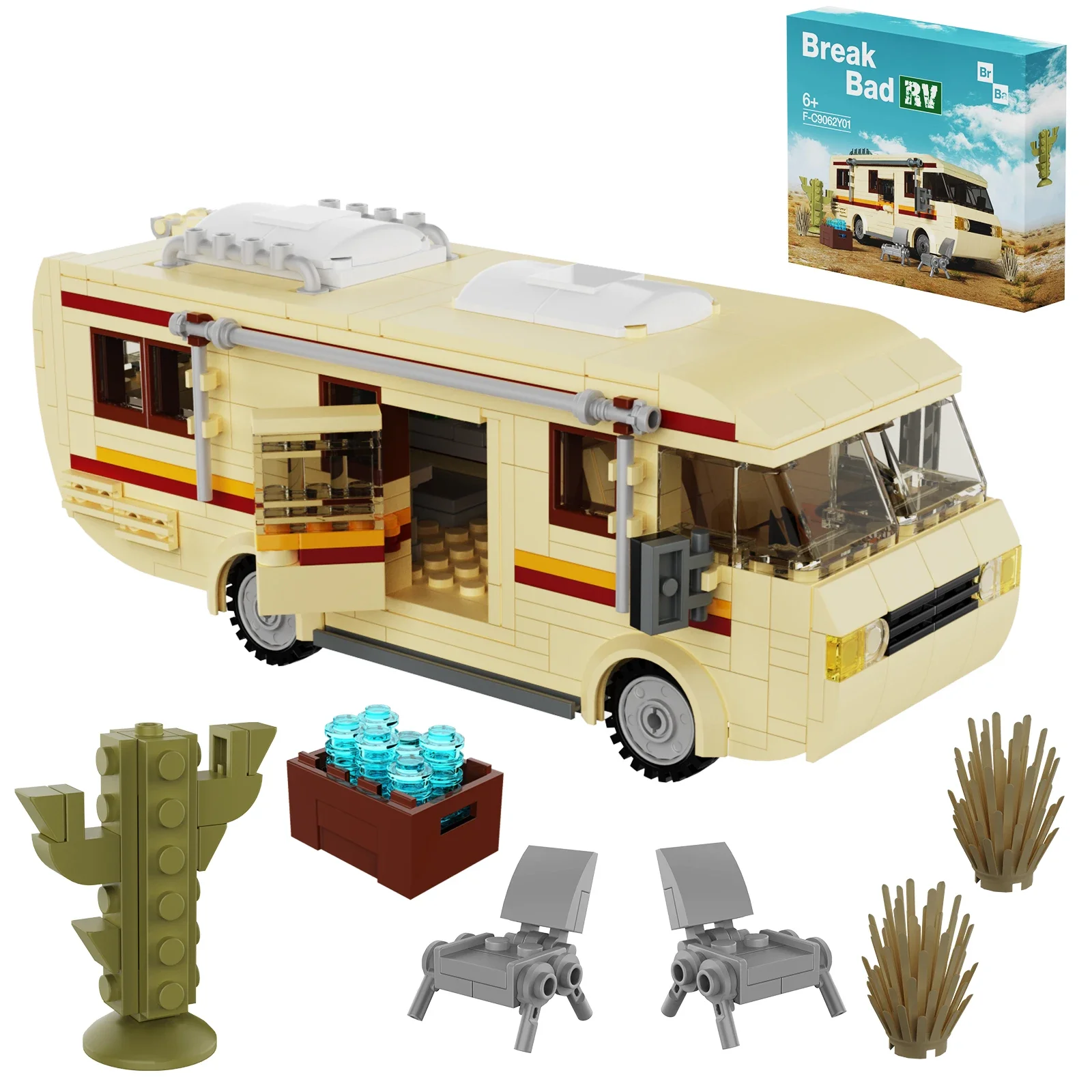 MOC Breaking Bad Cooking Lab RV Car Pinkman Edacational Building Blocks Set Walter White Vehicle Toy For Children Birthday Gift 6