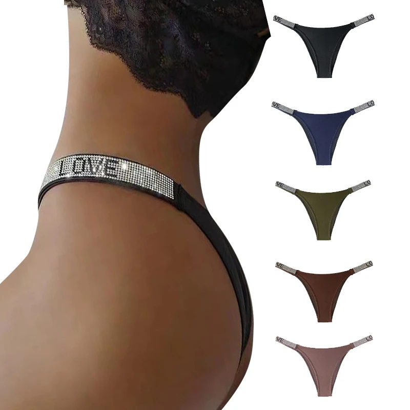 

Sexy Panties Thong Underwear Rhinestones Fitness Sports Hip-lifting Briefs Low-waist Comfortable Fashion Bag Hip Underwear Women