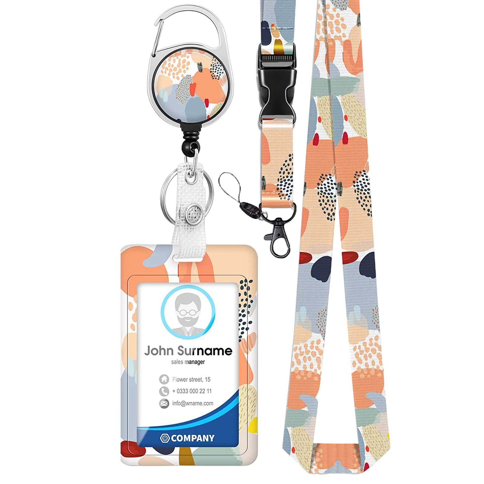 

Reels ID Badge Holder Detachable Lanyards Nurse Keychain Swivel Belt Clip Painting For Teacher Doctor Card Protector Portable