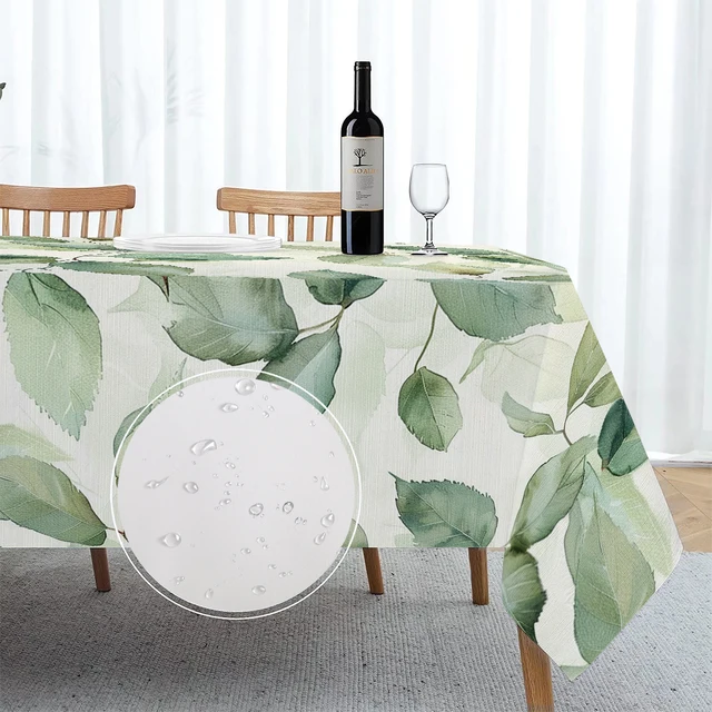 Floral & Palm Leaves Waterproof Tablecloth – Rectangular Table Cover for Parties and Dining 2