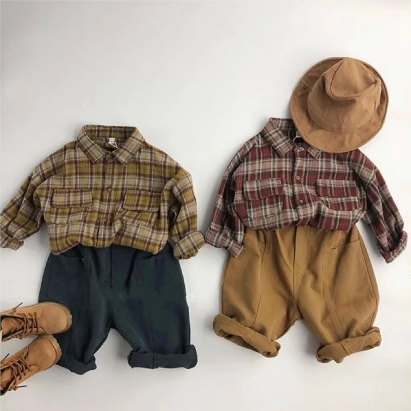 Kids Shirts Cotton Plaid Shirt Infant Toddler 1-7Y Spring Autumn Summer
