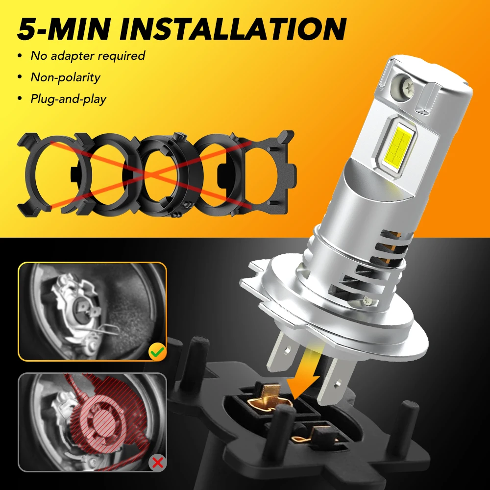 LED Car Headlights 2pcs H7 LED Main Headlight Bulbs 6500K White Fanless Car Headlamp 20000LM Wireless 55W 5530 CSP LED High Low Lights 12V