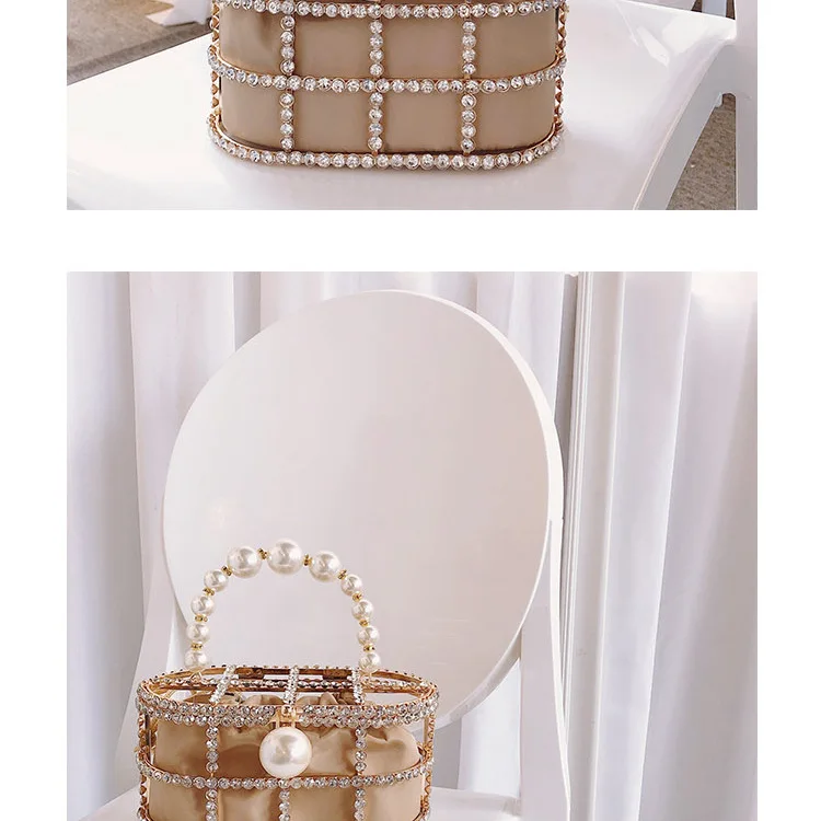 Kavi - Diamond & Pearl Metallic Cage Clutch detail 13