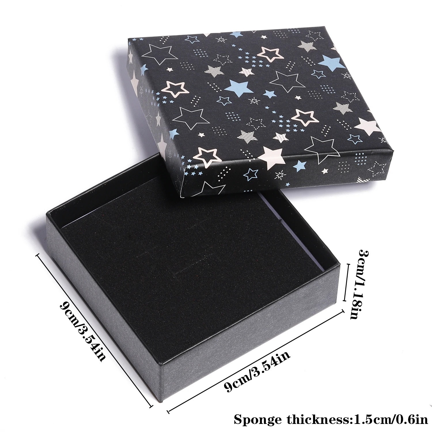 Star Pattern Black Paper Jewelry Box with Sponge Pad for Display and Packaging