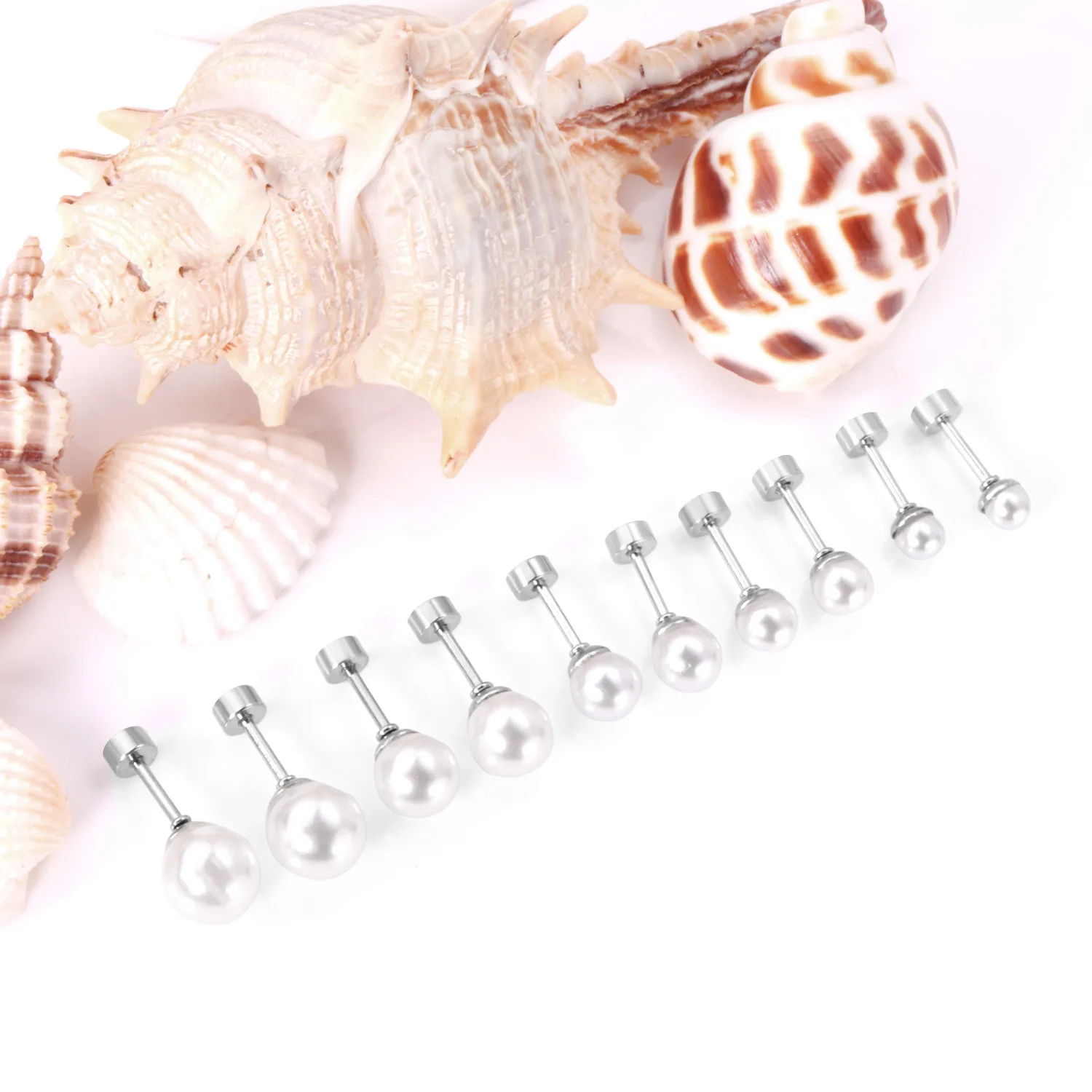 Pearl Stud Earrings for Women Screw Stainless Steel Earrings 8mm WhiteTiny 20G Piercing Sleeper Mens Fashion Tragus Ears 4