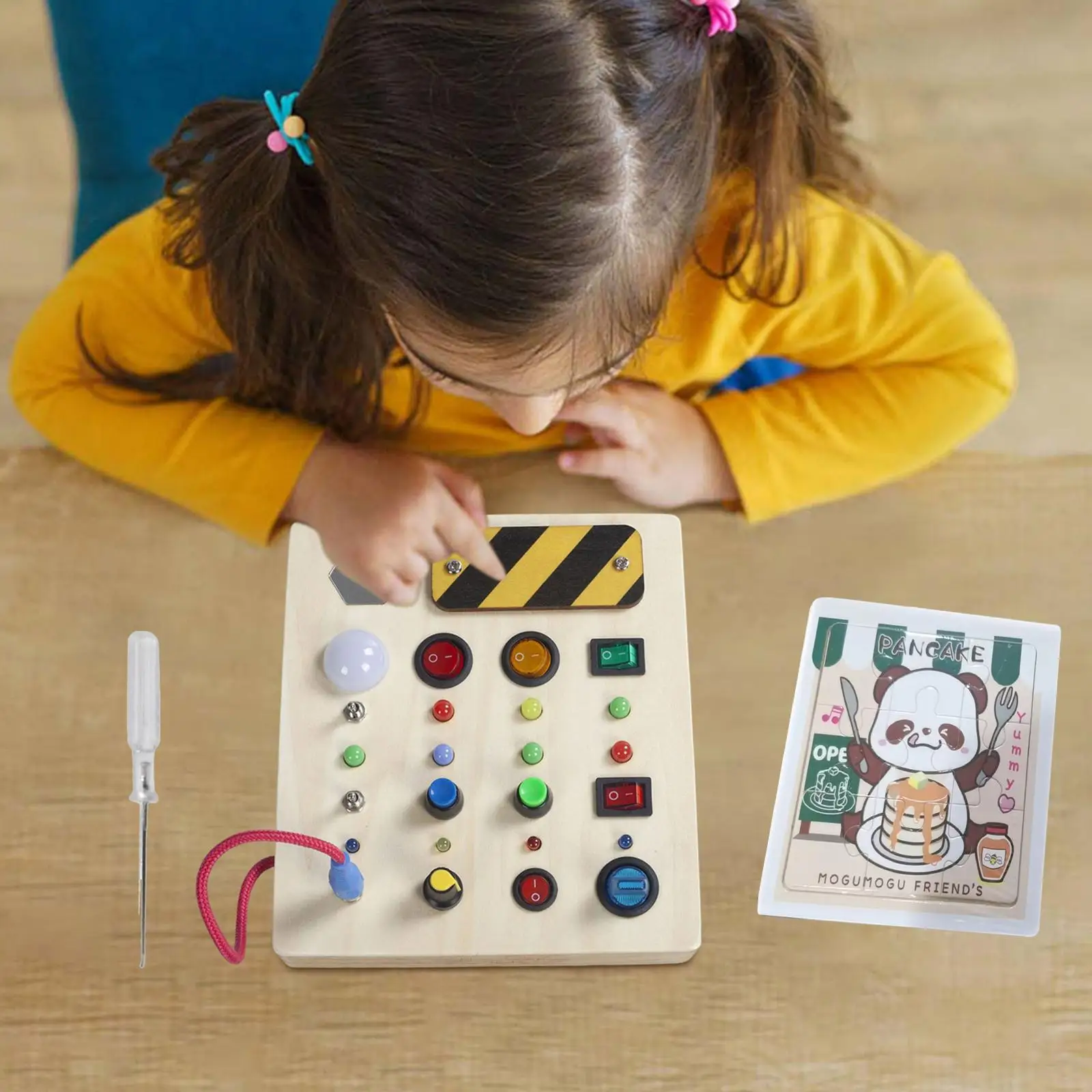 

Wooden LED Busy Board Teaching Prop LED Switch Toy for Birthday Gift Kids