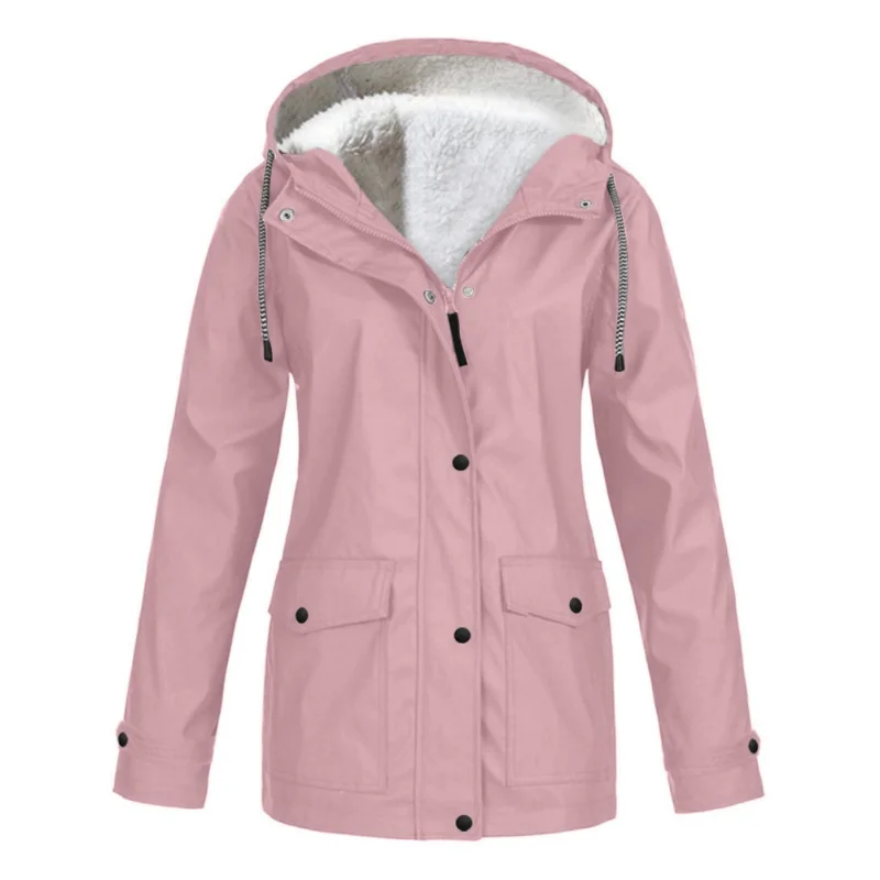 Women's Autumn and Winter Fleece Warm Outdoor Jacket Windproof Waterproof Mountaineering Tied Waist Hooded Jackets for Women