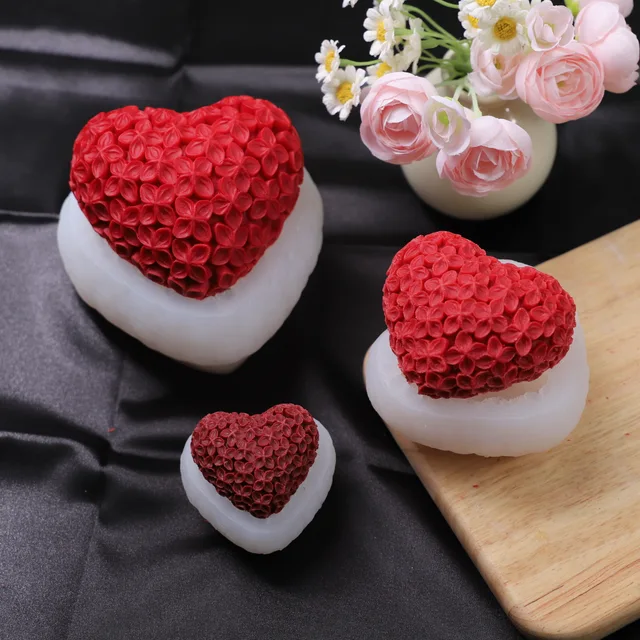 3D Love Heart Silicone Candle Mold DIY Handmade Creative Flower Aromatherapy Plaster Resin Soap Making Supplies Kit Home Gifts