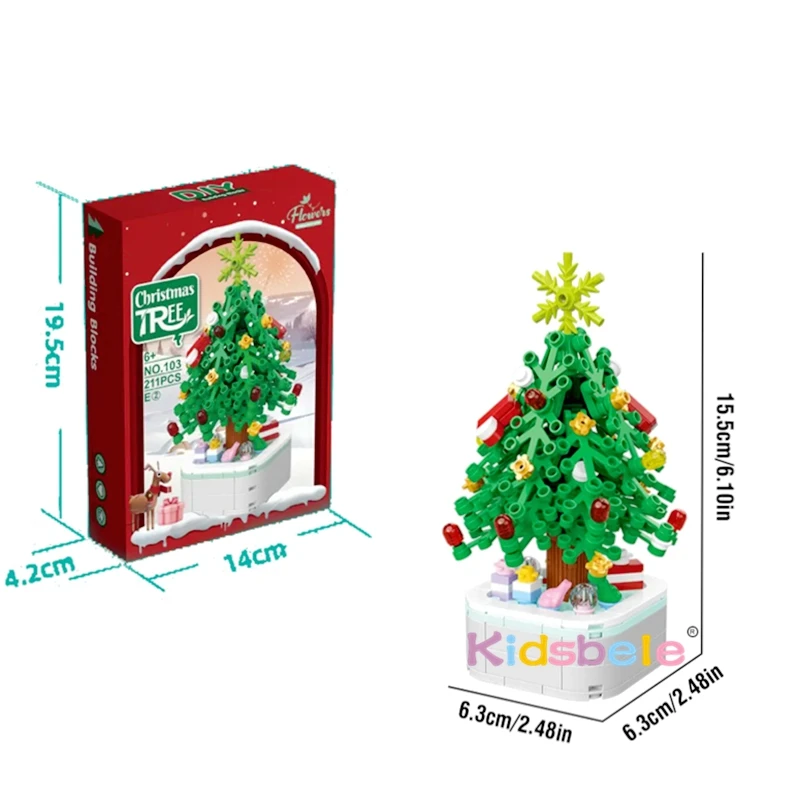 Tree Model Plastic Blocks DIY Assembly Toy Holiday Construction Toy Birthday Christmas Gift for Boys & Girls