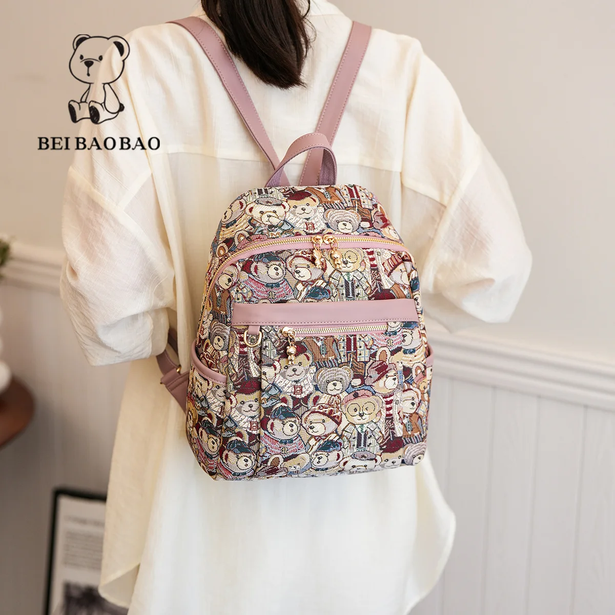 Beibaobao 2024 New Leisure Backpack Large Capacity Travel and Outdoor Backpack Versatile Urban Trendy Women's Bag 4