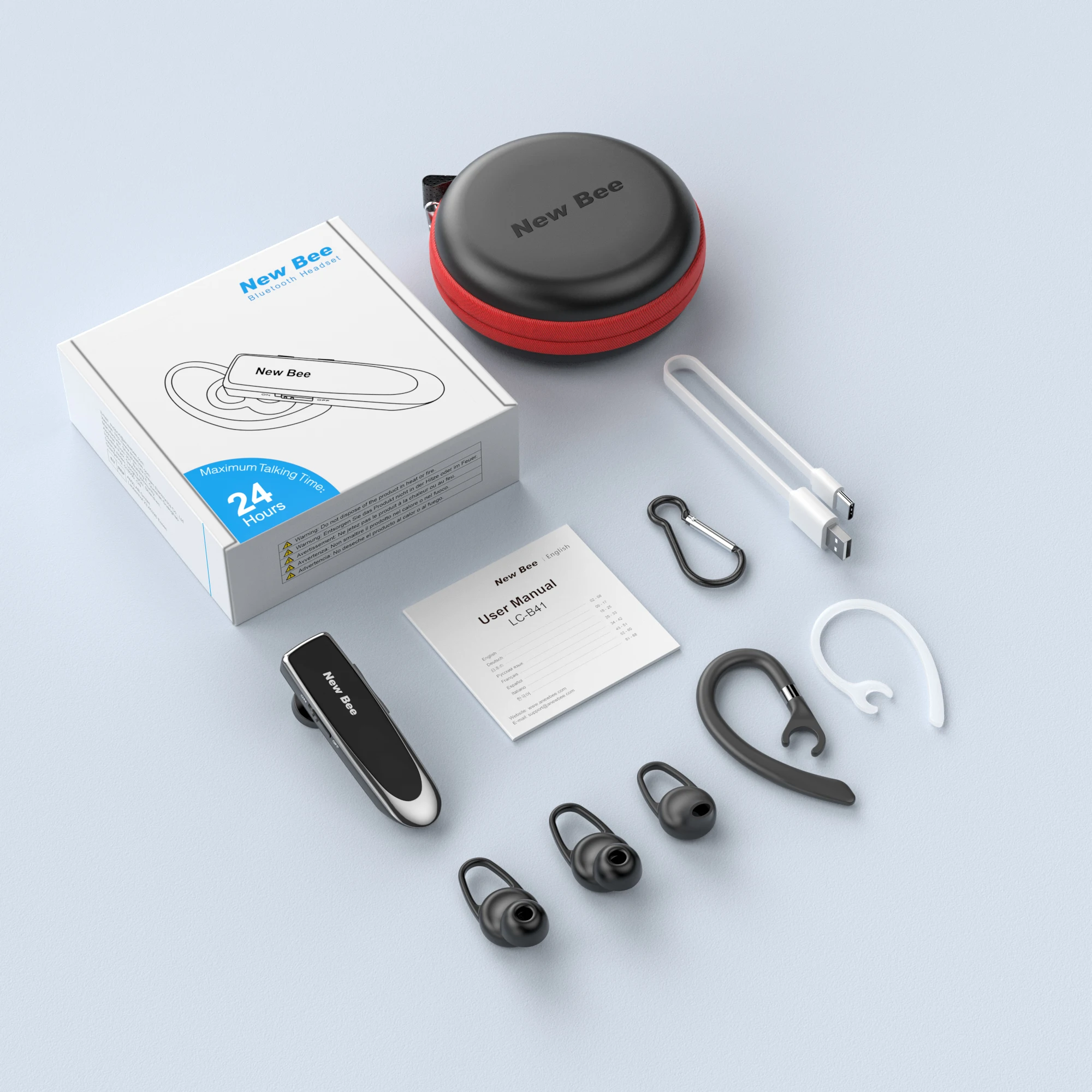 Bluetooth Headset with 24-Hour Battery and Mute Function