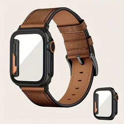 Premium Leather Strap Case Protector for Smartwatch with PC Shell (BROWN)