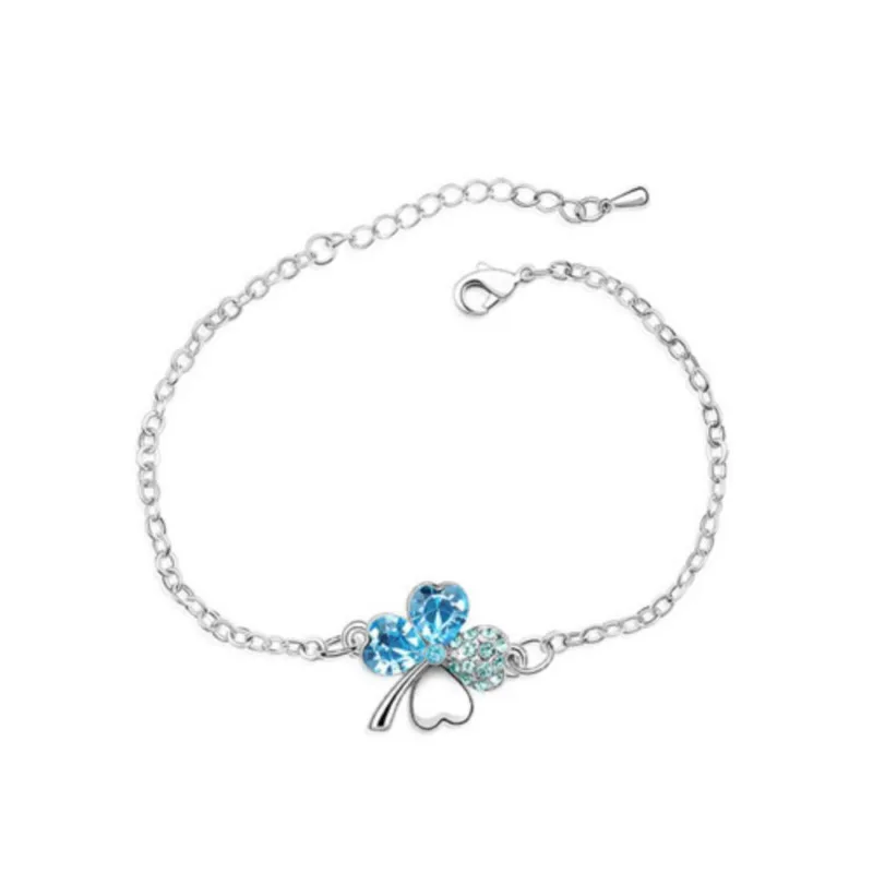 Crystal Clover 4 leaf leaves Link bracelet bracelet jewelry Bangle fashion jewelry charm lover girl gift office quality birthday wed