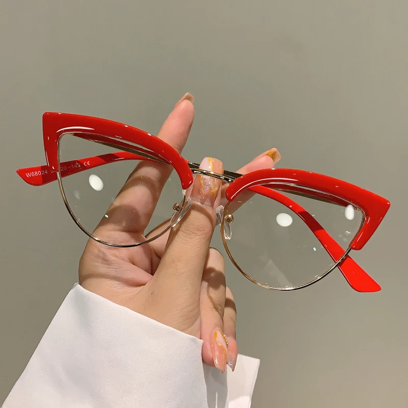 Eyeglasses Frames Vintage Cat Eye Glasses Frame Semi Metal Rim Women Eyewear Non-prescription Eyeglasses