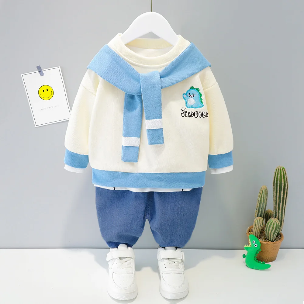 

Baby clothes Cartoon long sleeve sweater jeans children's suit casual cute two-piece set 012345 years old children's spring clot