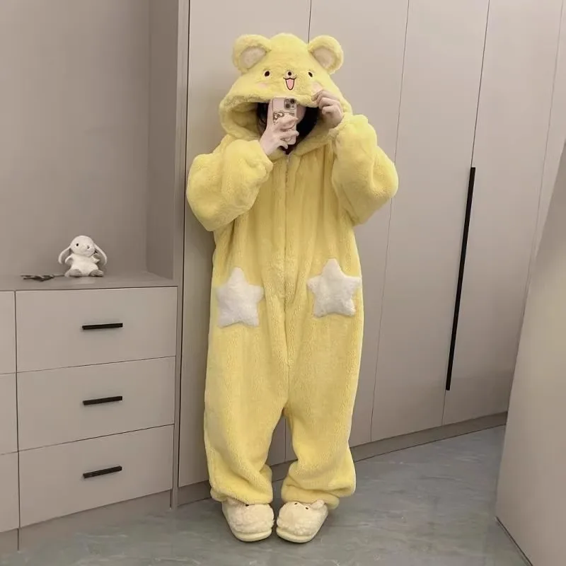 أنيمي كاردكابتور ساكورا سيربيروس الإسبنيل الشمس لطيف أفخم الكرتون ملابس المنزل الخريف الشتاء الدافئة بذلة المرجان بيجامة من الصوف