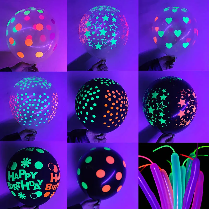 10pcs Fluorescent Neon Latex Balloon Dots Love Stars Happy Birthday Glowing  Balloons Wedding Party Decor Luminous Latex Balloons - AliExpress