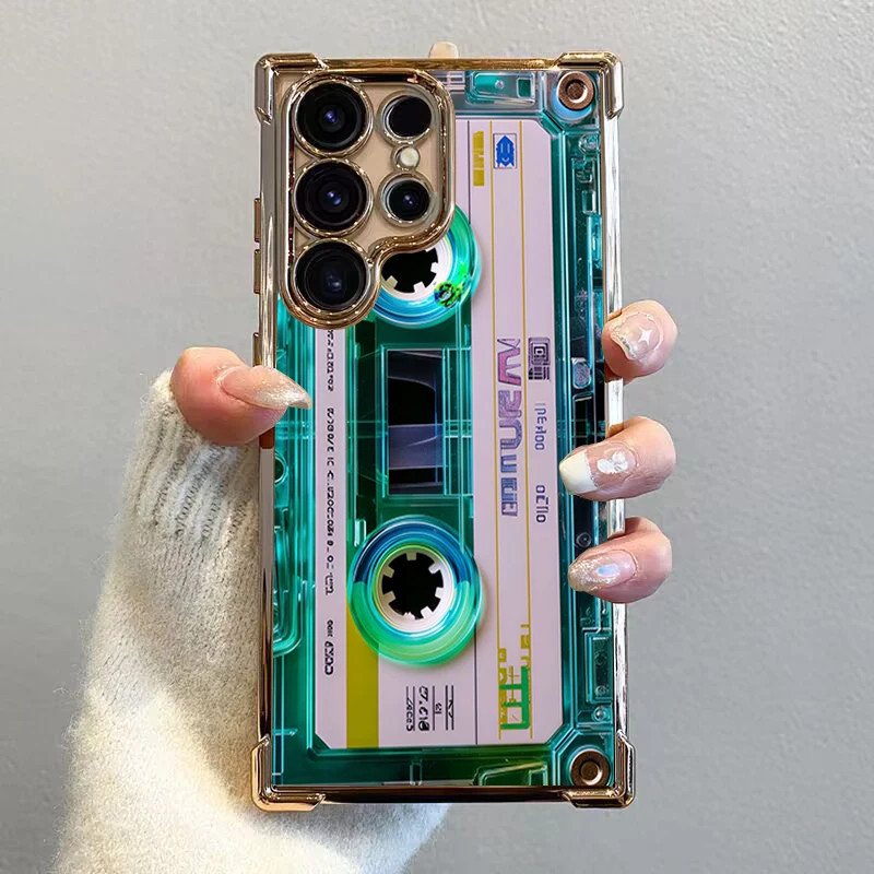 Vintage Cassette Tape Electroplate Airbag Phone Case Cover