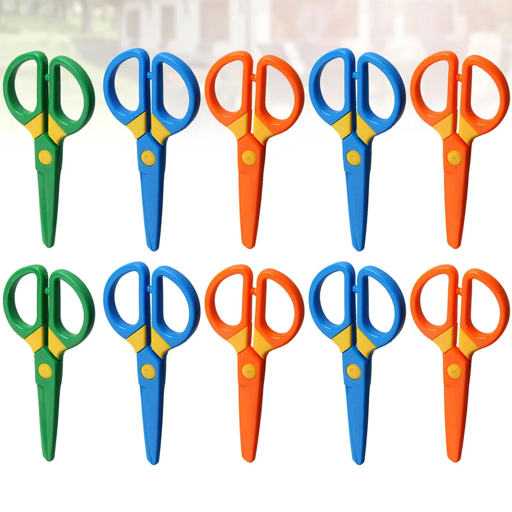 10Pcs 플라스틱 가위 DIY 스크랩북을위한 안전한 공예 가위 세트 수제 종이 절단 도구 경량 휴대용