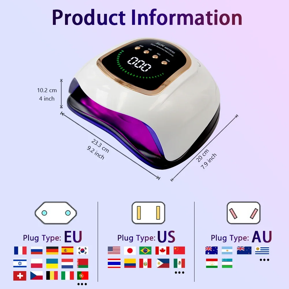 손톱 경화용 UV LED 네일 램프, 대형 스크린, 전문 네일 장비, 매니큐어 건조 램프, 모든 젤 광택제, 300W