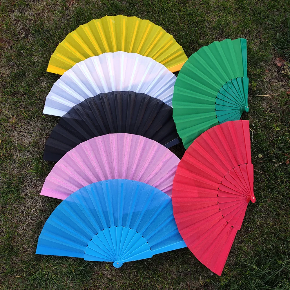 

Plastic Bone Fan Silk Cloth Blank Folding Fan Chinese Dance Fan Pure Color Taichi Plain DIY Craft Paint Wedding Gifts Hand Fans