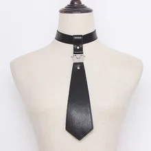 

Punk Style Couple Pu Leather Black Metal Split Joint Neck Tie Women Men Adjustable Black Leather Tie Fancy Dress Accessories