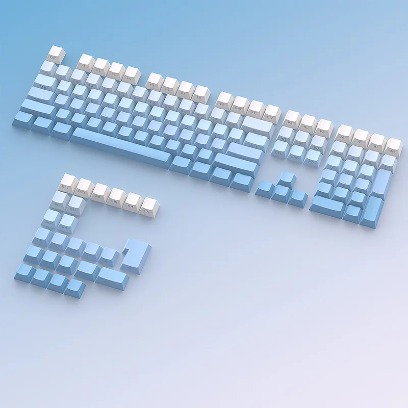 Sky Blue Gradient Backlit Mechanical Keycaps - PBT Double Shot, Engraved Design, Set of 134