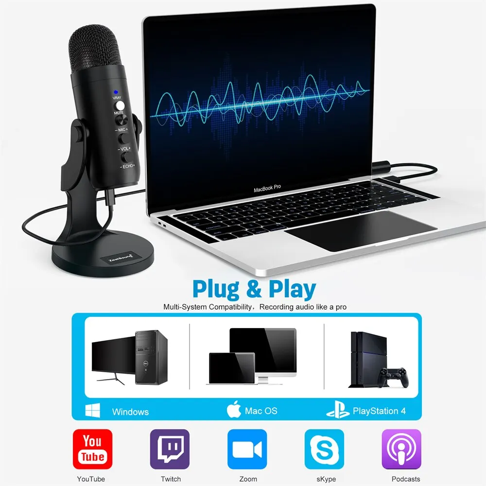 Microphone USB Pour Ordinateur, Micro De Jeu À Condensateur Plug Play Pour  Streaming, Podcasting, Enregistrement Vocal, Compatible Avec Les  Conversations Skype Du 33,52 €