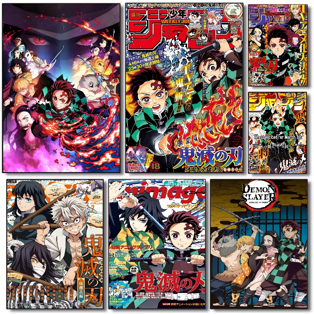 Japanese Anime Demon Slayer Wall Art Poster HD art sticky wall waterproof home living room bedroom bar aesthetic decoration