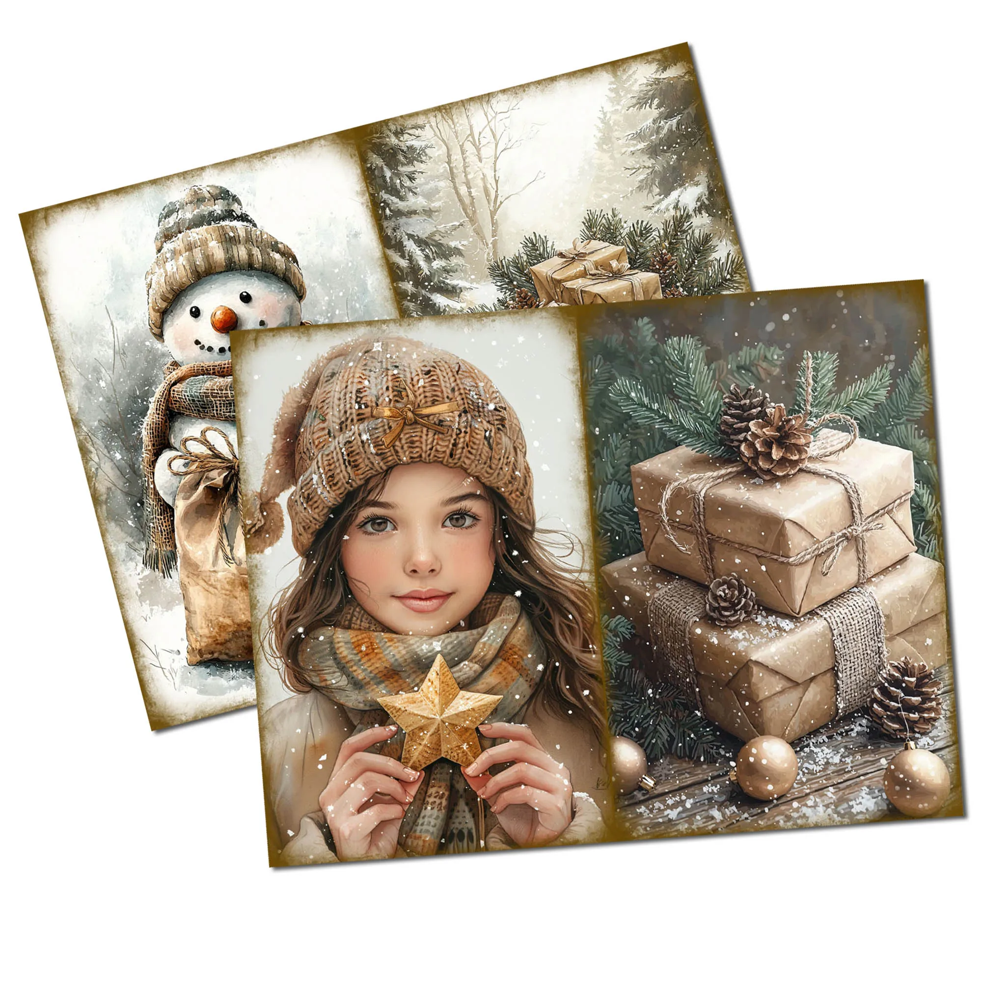 64pieces Winter Christmas Junk Journal Kit 50 Self-adhesive Sticker For Arts Crafts Scrapbooking