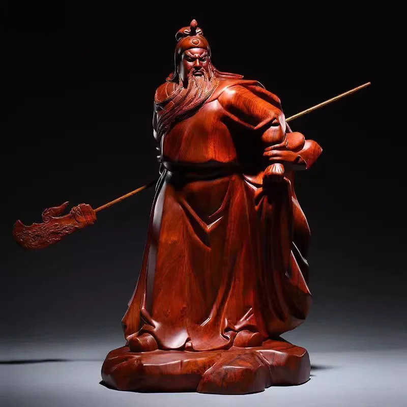 Handmade Rosewood Sculpture of General Guan Gong, Chinese Martial Wealth Deity Statue for Business Success & Home Protection