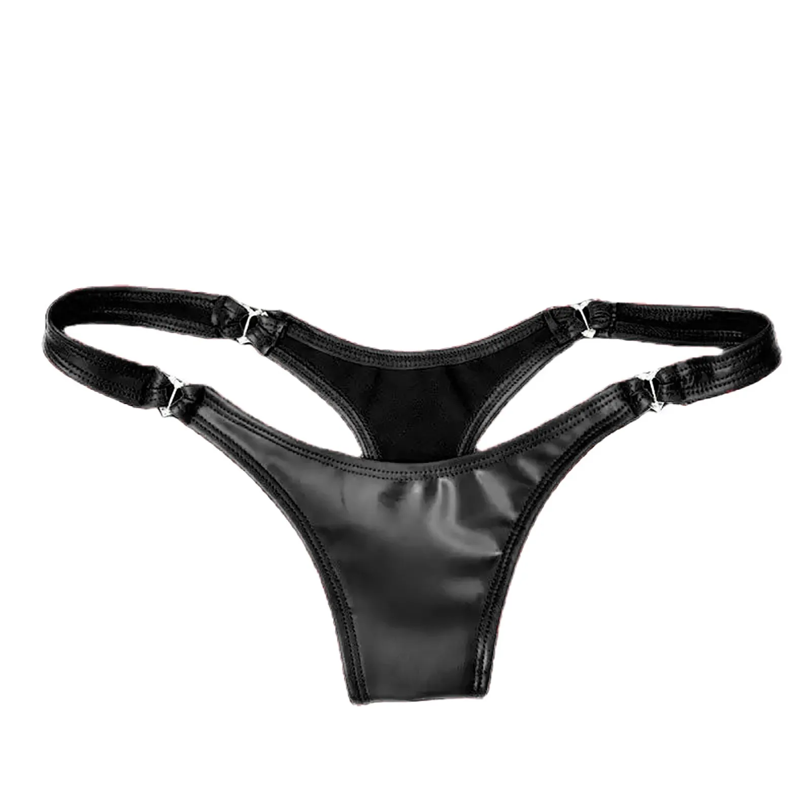 Nightclub Women's Latex Leather Thongs Adjustable Strappy Low Waist Red Black Sexy Lingerie G-String Large Size Underwear тру
