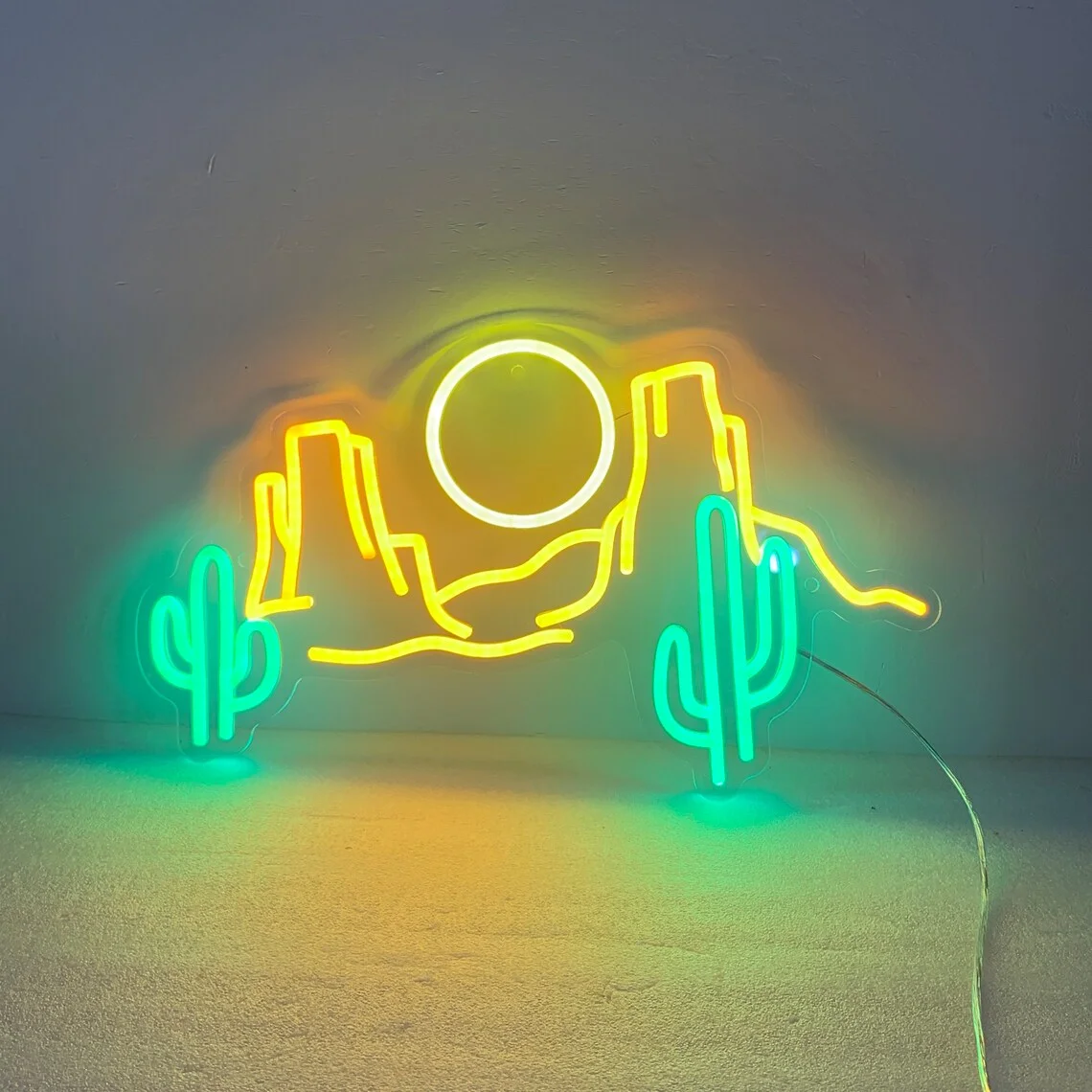 

Desert Cactus Led Neon Sign Wall Art Aesthetic Room Decor Western Sunset Scene Bar Sign Mountain Kids Teens Bedroom Night Lamp