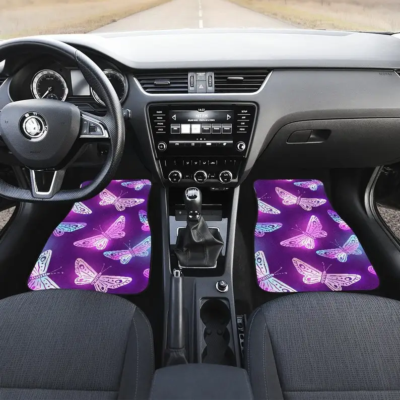 

Purple Butterflies Car Floor Mats Set, Front and Back Floor Mats for Car, Car Accessories