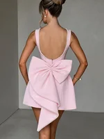 Leosoxs Robe courte sexy dos nu avec nœud en perles pour femme, tenue tendance, fermeture éclair, sans manches, taille haute, coupe trapèze, tenue de soirée élégante 6