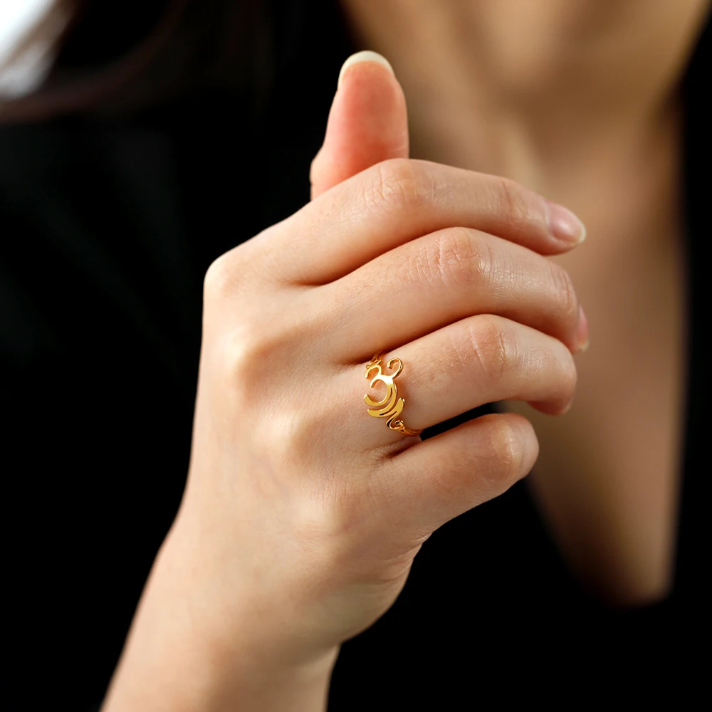 Dawapara Buddhismus om unalome Symbol Frauen Ring spirituelle Lotusblume Eheringe Edelstahl Sanskrit Schmuck Yoga Geschenke – Detail 17