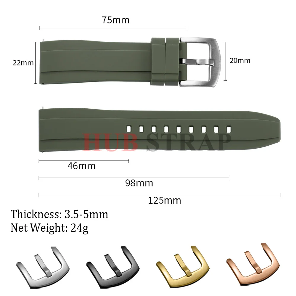 Vibrant Quick Release Silicone Sports Watch Strap - Soft & Comfortable in Black, Green, Orange, and Blue