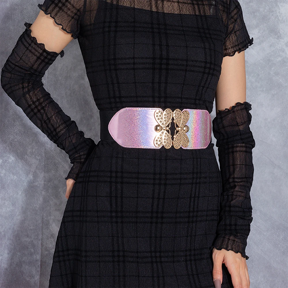 

Gothic Clothes Women Women's Cross-border New Double Bow Knot Multi Button Elastic Elastic Belt Versatile Waist Cover SCB0313