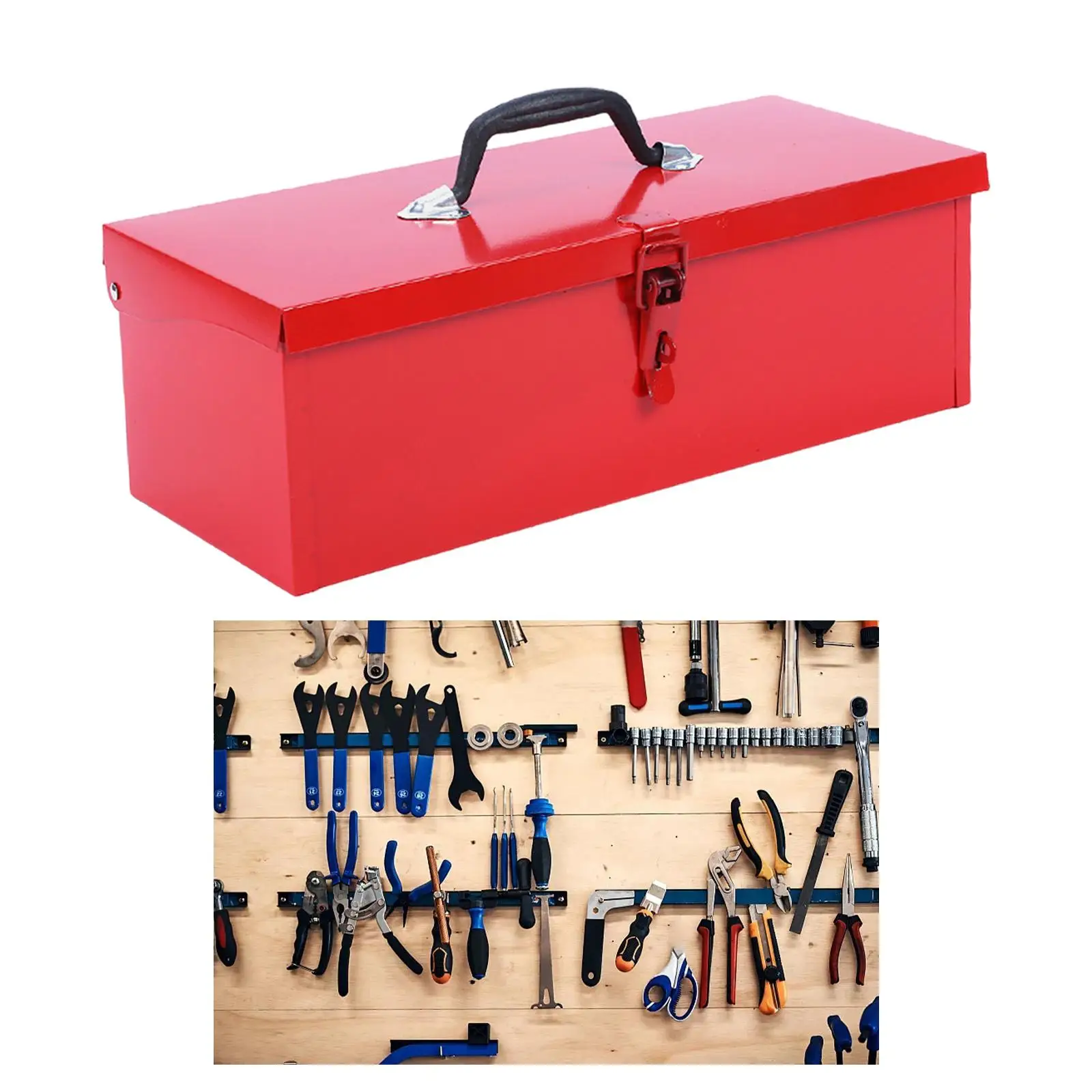 Iron Tool Box Latch Closure Tool Chest Non Slip Handle Hand Tool Case Portable Tool Organizer for Electrician Garages Workshops