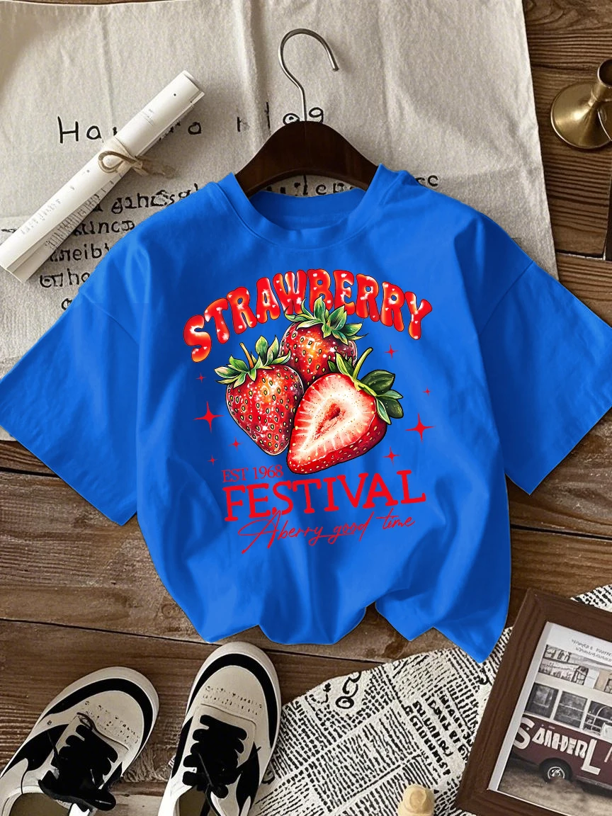 Strawberry Festival Print Women's Casual Breathable Cotton T-Shirt