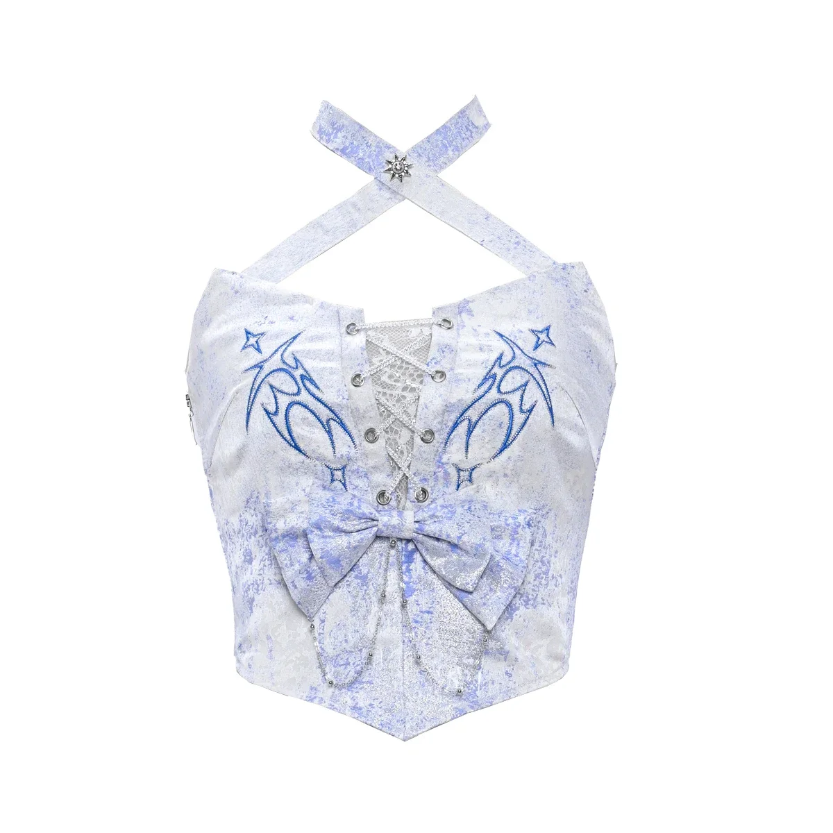 

New Summer Gothic Punk Splicing Embroidery bandage Backless Casual Hot Girl Top Streetwear Sexy Women Slim Vest