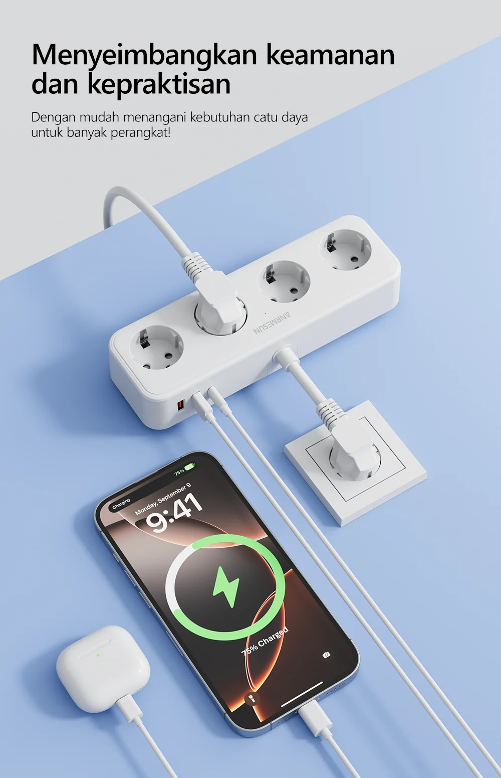 EU Power Strip With 2 USB A And 1 Type C Port 4 AC Outlet Fast Charge Electrical Extension Socket Secb1a44d75c444ff951a81c803889f27N
